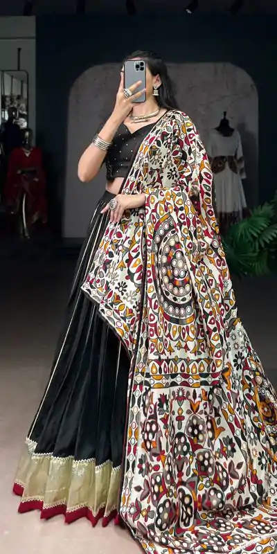 LNB 1658 Black Pure Chanderi with Zari Work & Gotta Patti Work Lehenga Choli . Introductory Price ₹3199. Delivery 4-6 Working Days. Shop now. | Bollywood Lehenga, Creative Lehenga, Designer Lehenga, Embroidered Lehenga, Lehenga, Party Wear Lehenga