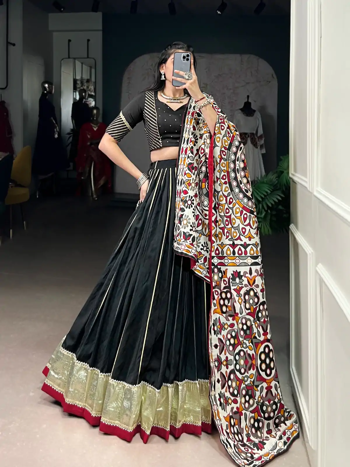 LNB 1658 Black Pure Chanderi with Zari Work & Gotta Patti Work Lehenga Choli . Introductory Price ₹3199. Delivery 4-6 Working Days. Shop now. | Bollywood Lehenga, Creative Lehenga, Designer Lehenga, Embroidered Lehenga, Lehenga, Party Wear Lehenga