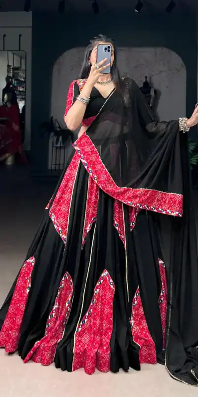 LNB 1683 Black Pure Rayon with Mirror Work & Gamthi Work Lehenga Choli . Introductory Price ₹3949. Delivery 4-6 Working Days. Shop now. | Embroidered Lehenga, Bollywood Lehenga, Creative Lehenga, Designer Lehenga, Lehenga, Party Wear Lehenga