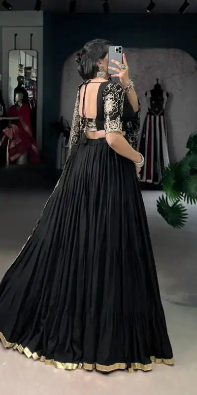 LNB 1691 Black Pure Rayon With Zari Work & Embroidery Work Lehenga Choli . Now at just ₹3699. Delivery 4-6 Working Days. Shop now. | Bollywood Lehenga, Creative Lehenga, Designer Lehenga, Embroidered Lehenga, Lehenga, Party Wear Lehenga