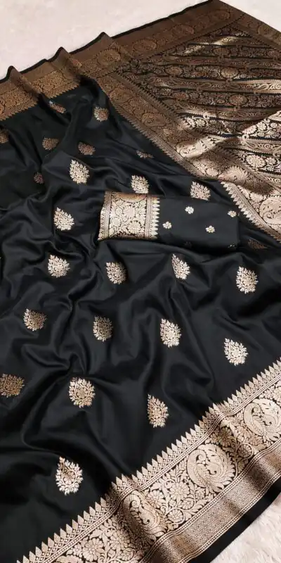 MB 3284 Black Soft Banarasi Cotton Silk Saree Perfect for Wedding, Party, Eid, Traditional Day, Haldi –. Get it for ₹1899. Delivery 4-6 Working Days. | Bollywood Sarees, Creative Sarees, Designer Sarees, Embroidered Sarees, Ethnic Saree, Modern Digital sarees, Party Wear Sarees, Sarees