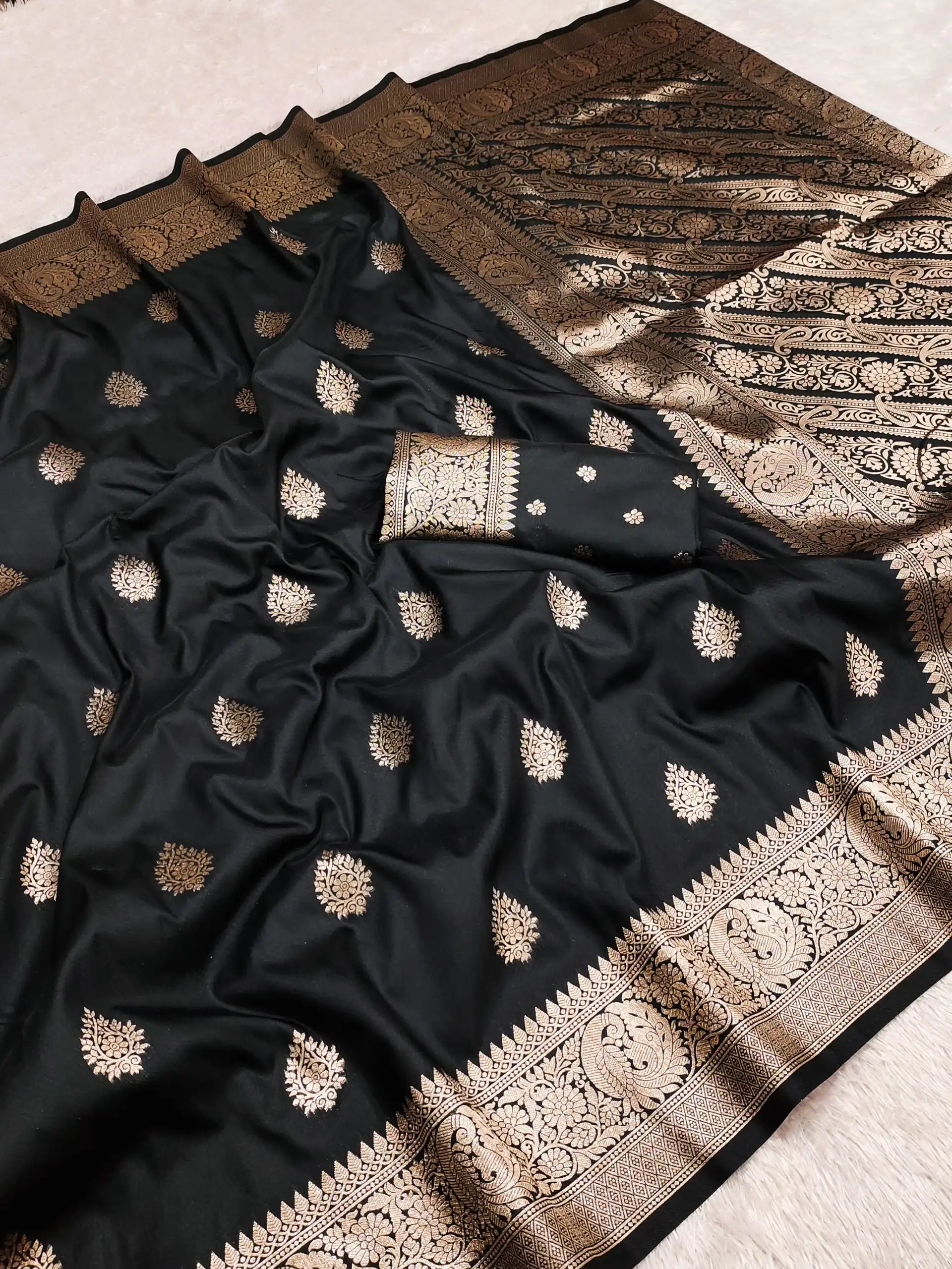 MB 3284 Black Soft Banarasi Cotton Silk Saree Perfect for Wedding, Party, Eid, Traditional Day, Haldi –. Get it for ₹1899. Delivery 4-6 Working Days. | Bollywood Sarees, Creative Sarees, Designer Sarees, Embroidered Sarees, Ethnic Saree, Modern Digital sarees, Party Wear Sarees, Sarees