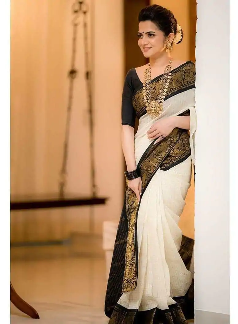 KP 3025 Black Soft Lichi Silk Saree Perfect for Wedding, Party, Baby Shower, Onam, Durga Puja . Available at ₹1449 only. Delivery 4-6 Working Days. | Bollywood Sarees, Creative Sarees, Designer Sarees, Embroidered Sarees, Ethnic Saree, Modern Digital sarees, Party Wear Sarees, Sarees