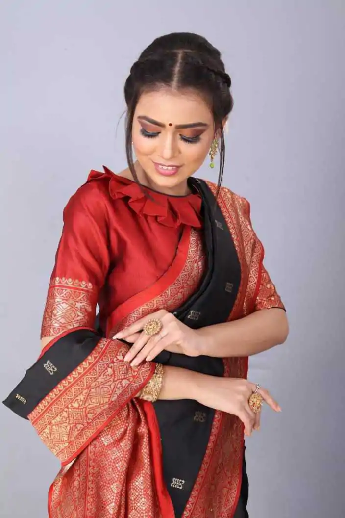 KP 3032 Black  Color Soft Lichi Silk Jacquard On All Over Saree Casual, Party Wear, Wedding, Events Etc. Expected Delivery 4-6 Working Days @1449/- | Bollywood Sarees, Creative Sarees, Designer Sarees, Embroidered Sarees, Ethnic Saree, Modern Digital sarees, Party Wear Sarees, Sarees