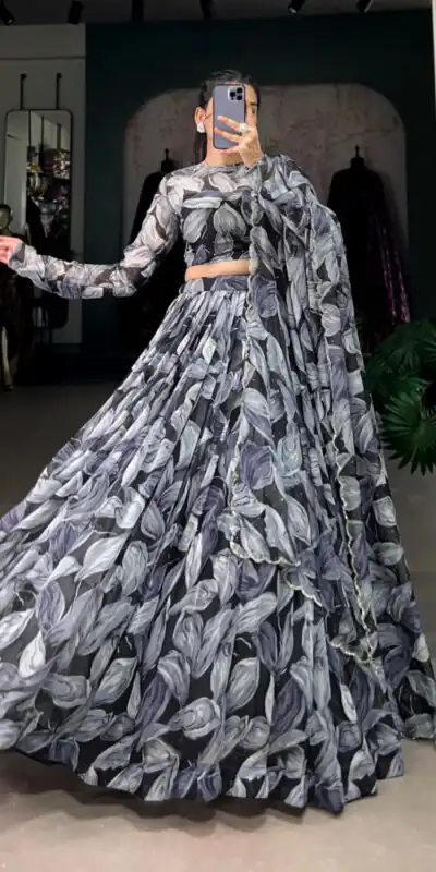 LNB 1027 Black Color Tabby Silk Lehenga Choli with Designer Work. Exclusive Offer ₹1999. Delivery 4-6 Working Days. Shop now. | Bollywood Lehenga, Creative Lehenga, Designer Lehenga, Embroidered Lehenga, Lehenga, Party Wear Lehenga