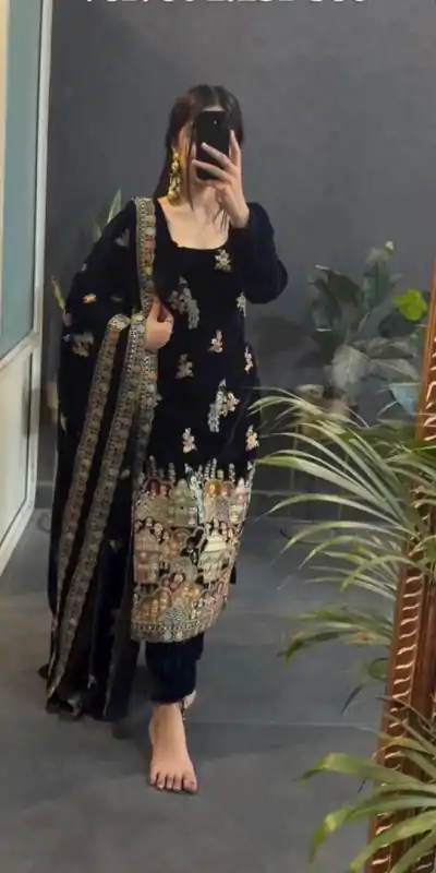 VLM 237 Black Viscose Velvet Salwar Suit Perfect for Wedding, Party, Karwa Chauth, Pooja, Ethnic Day – . Exclusive Offer ₹2449. Delivery 4-6 Working Days | Designer Suits, Jump Suits, Casual Suits, Creative suits, Palazzo Suits, Party Wear Suits, Patiala Suits, Salwar suit, Straight Suits