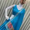 Blue Crape Silk Mirror Work Lehenga Choli