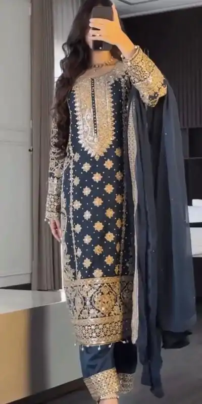 SR 1654 Maroon in Faux Georgette With Heavy Embroidery Sequence Work Wedding, Party, Festive, Events Special 4-6 Working Days At 2599/- Only | Jump Suits, Casual Suits, Creative suits, Designer Suits, Palazzo Suits, Party Wear Suits, Patiala Suits, Salwar suit, Straight Suits