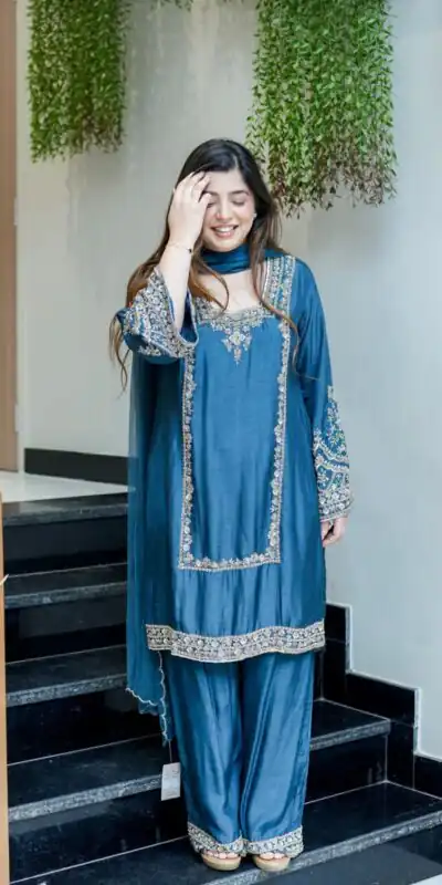 ZSR 3138 Blue German Chiffon With Embroidery Work with Full Sleeve Salwar Suit Wedding, Party, Festive, Events,Now at just ₹1949. Delivery 4-6 Worki | Jump Suits, Casual Suits, Creative suits, Designer Suits, Palazzo Suits, Party Wear Suits, Patiala Suits, Salwar suit, Straight Suits