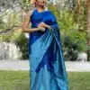 Blue Lichi Silk Lace Border Work Saree