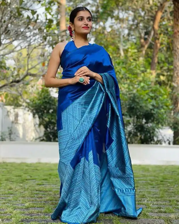 KP 2035 Blue Soft Lichi Silk Saree Perfect for Wedding, Party, Karwa Chauth, Pongal, Haldi . Available at ₹1399 only. Delivery 4-6 Working Days. | Bollywood Sarees, Creative Sarees, Designer Sarees, Embroidered Sarees, Ethnic Saree, Modern Digital sarees, Party Wear Sarees, Sarees