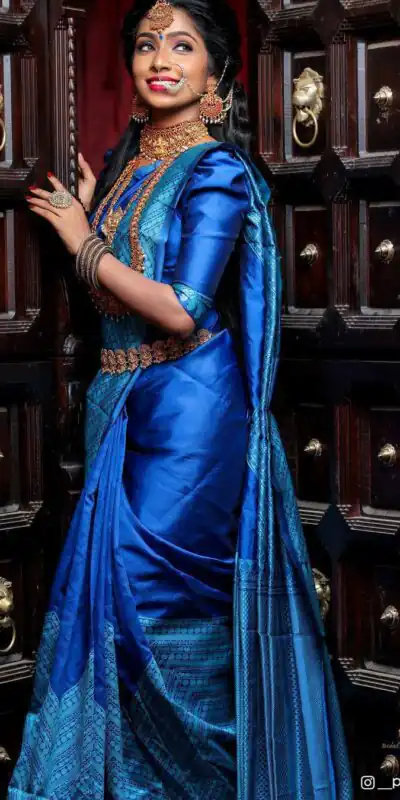 KP 2035 Blue Soft Lichi Silk Saree Perfect for Wedding, Party, Karwa Chauth, Pongal, Haldi . Available at ₹1399 only. Delivery 4-6 Working Days. | Bollywood Sarees, Creative Sarees, Designer Sarees, Embroidered Sarees, Ethnic Saree, Modern Digital sarees, Party Wear Sarees, Sarees