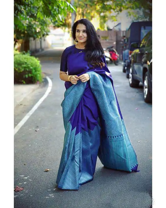KP 2035 Blue Soft Lichi Silk Saree Perfect for Wedding, Party, Karwa Chauth, Pongal, Haldi . Available at ₹1399 only. Delivery 4-6 Working Days. | Bollywood Sarees, Creative Sarees, Designer Sarees, Embroidered Sarees, Ethnic Saree, Modern Digital sarees, Party Wear Sarees, Sarees