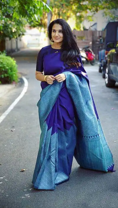 KP 2035 Blue Soft Lichi Silk Saree Perfect for Wedding, Party, Karwa Chauth, Pongal, Haldi . Available at ₹1399 only. Delivery 4-6 Working Days. | Bollywood Sarees, Creative Sarees, Designer Sarees, Embroidered Sarees, Ethnic Saree, Modern Digital sarees, Party Wear Sarees, Sarees