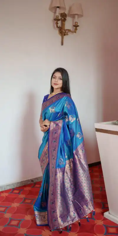 MB Paithani-3 Blue Color in Pethani Silk Zari Work & Lace Work Saree . Grab it for ₹2199. Delivery 4-6 Working Days. Shop now. | Bollywood Sarees, Creative Sarees, Designer Sarees, Embroidered Sarees, Ethnic Saree, Modern Digital sarees, Party Wear Sarees, Sarees