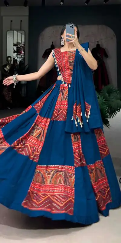 LNB 1696 Blue Pure Cotton Lehenga Choli Perfect for Wedding, Party, Pooja, Housewarming, Baisakhi Special Price ₹3499. Delivery 4-6 Working Days. | Bollywood Lehenga, Creative Lehenga, Designer Lehenga, Embroidered Lehenga, Lehenga, Party Wear Lehenga