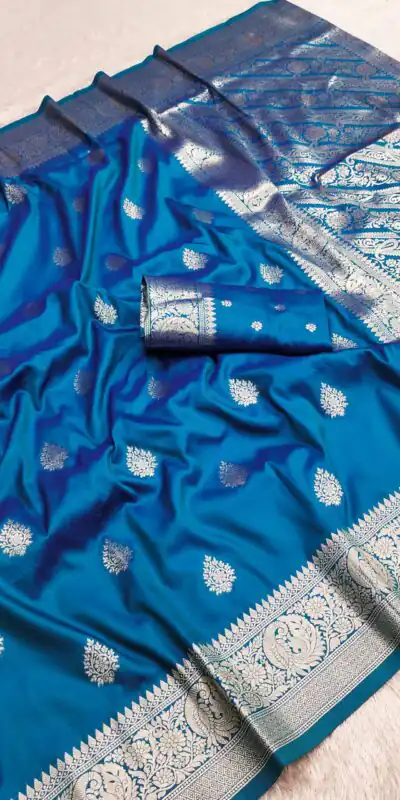 MB 3284 Blue Soft Banarasi Cotton Silk Saree Perfect for Wedding, Party, Eid, Traditional Day, Haldi –. Get it for ₹1899. Delivery 4-6 Working Days. | Bollywood Sarees, Creative Sarees, Designer Sarees, Embroidered Sarees, Ethnic Saree, Modern Digital sarees, Party Wear Sarees, Sarees