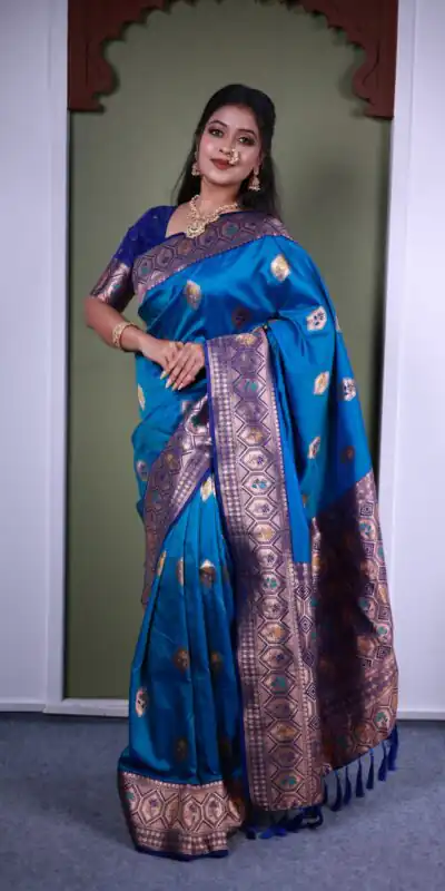 MB 22 Blue Soft Paithani silk Saree Perfect for Wedding, Party, Sangeet, Haldi, Housewarming – . Best Price ₹2449. Delivery 4-6 Working Days. Shop no | Bollywood Sarees, Creative Sarees, Designer Sarees, Embroidered Sarees, Ethnic Saree, Modern Digital sarees, Party Wear Sarees, Sarees