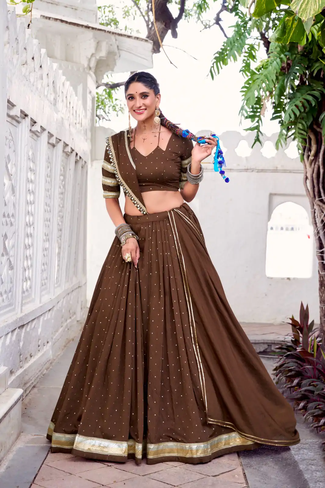 LNB 1664 Brown Pure Chanderi Lehenga Choli Perfect for Wedding, Party, Family Gatherings, Festival Celebrations, Grab it for ₹2999. Delivery 4-6 Days | Bollywood Lehenga, Creative Lehenga, Designer Lehenga, Embroidered Lehenga, Lehenga, Party Wear Lehenga