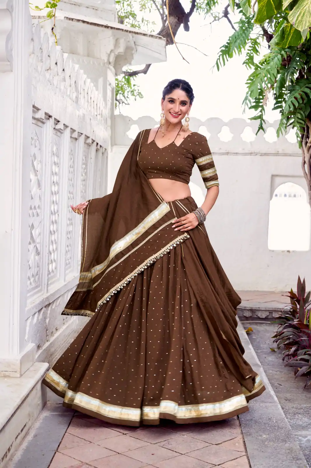 LNB 1664 Brown Pure Chanderi Lehenga Choli Perfect for Wedding, Party, Family Gatherings, Festival Celebrations, Grab it for ₹2999. Delivery 4-6 Days | Bollywood Lehenga, Creative Lehenga, Designer Lehenga, Embroidered Lehenga, Lehenga, Party Wear Lehenga
