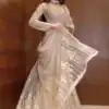 Cream Butterfly Net Embroidery Work Saree