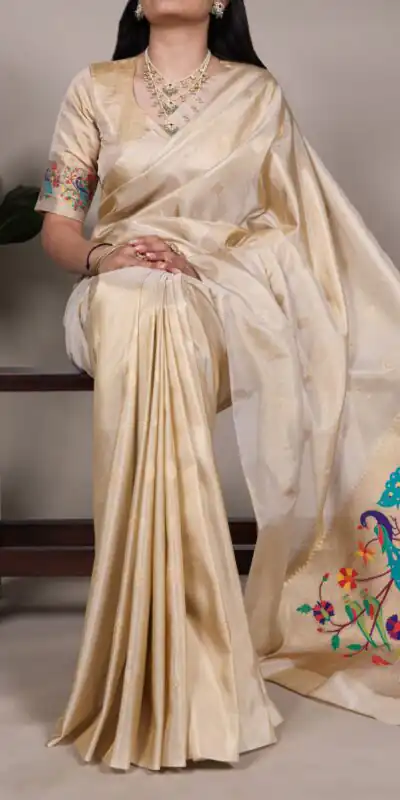 YNF 7905 Cream Tissue Paithani with Zari Work Saree .Wedding, Party, Festive, Events, Best Price ₹2399. Delivery 4-6 Working Days. Shop now. | Bollywood Sarees, Creative Sarees, Designer Sarees, Embroidered Sarees, Ethnic Saree, Modern Digital sarees, Party Wear Sarees, Sarees