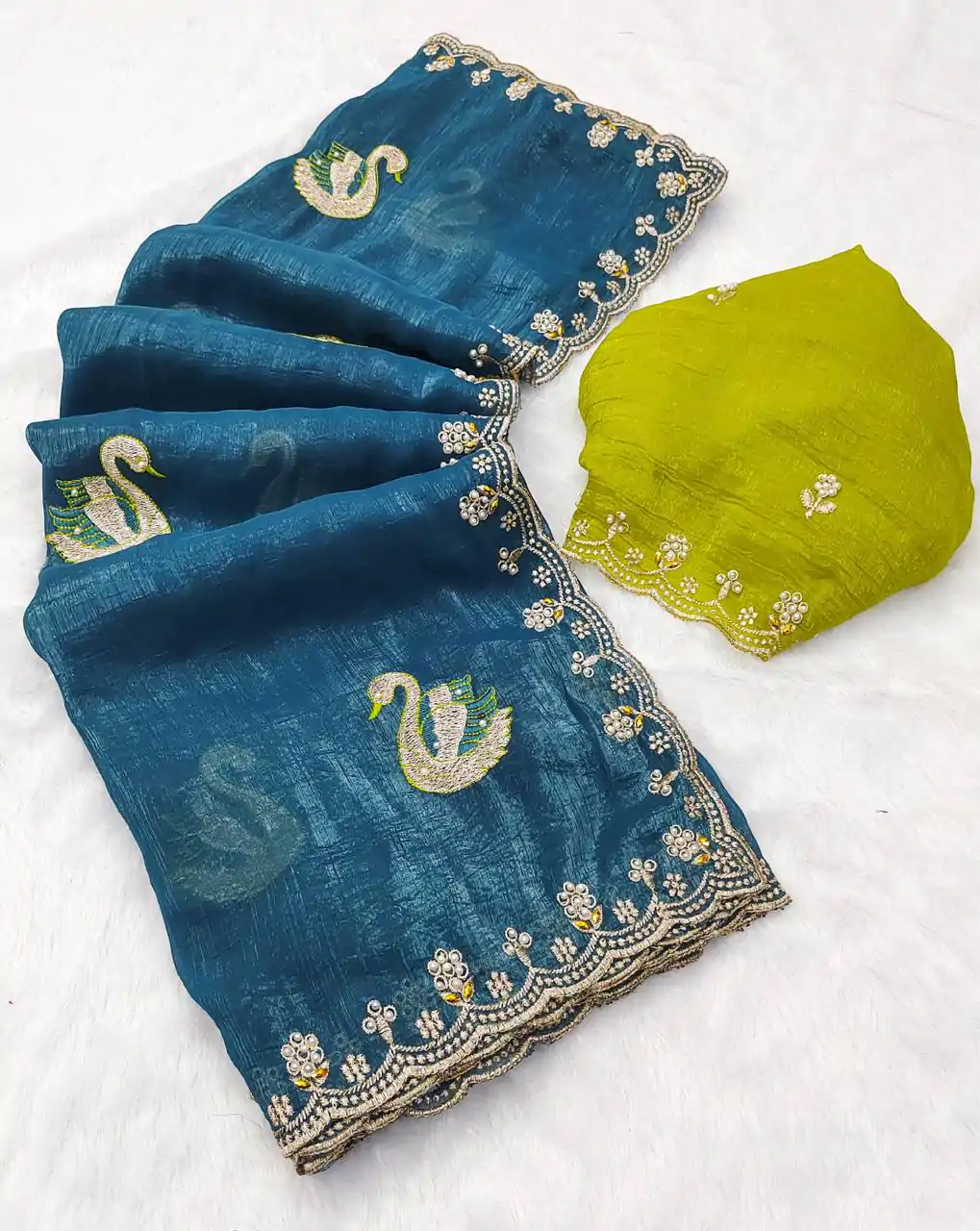 BT 1284 Firozi Crunchy Chiffon Saree Perfect for Wedding, Party, Ethnic Day, Ganesh Chaturthi, Sangeet . Best Price ₹1799. Delivery 4-6 Working Days | Bollywood Sarees, Creative Sarees, Designer Sarees, Embroidered Sarees, Ethnic Saree, Modern Digital sarees, Party Wear Sarees, Sarees