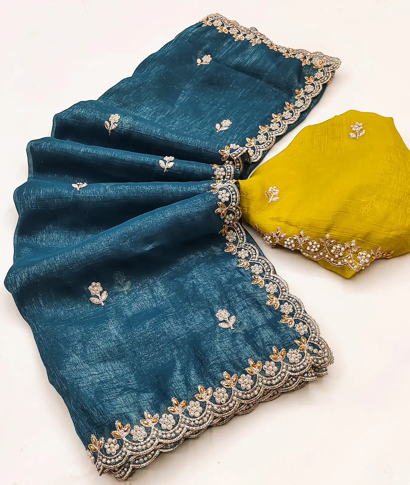 BT 1267 Firozi in Crunchy Chiffon Embroidery Work Saree . Wedding, Party, Festive, Events, Exclusive Offer ₹1749. Delivery 4-6 Working Days. Shop now. | Bollywood Sarees, Creative Sarees, Designer Sarees, Embroidered Sarees, Ethnic Saree, Modern Digital sarees, Party Wear Sarees, Sarees