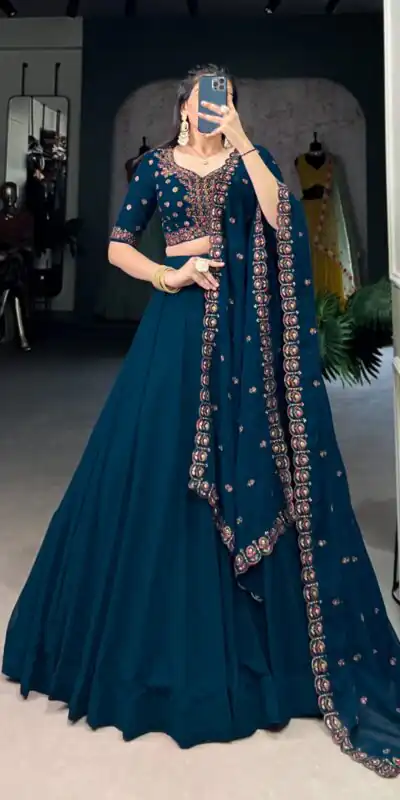 LNB 1416 Firozi Color Georgette Plain Lehenga Choli Wedding, Party, Festive, Events Etc. Delivery 4-6 Working Days Rs 3999 | Bollywood Lehenga, Creative Lehenga, Designer Lehenga, Embroidered Lehenga, Lehenga, Party Wear Lehenga