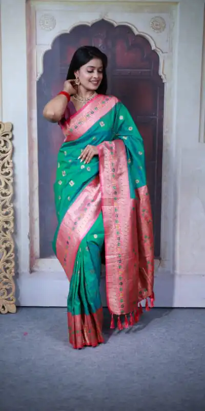 MB 18 Firozi Paithani Ajanta Lotus Saree Perfect for Wedding, Party, Lohri, Durga Puja, Eid – . Get it for ₹2449. Delivery 4-6 Working Days. Shop now. | Bollywood Sarees, Creative Sarees, Designer Sarees, Embroidered Sarees, Ethnic Saree, Modern Digital sarees, Party Wear Sarees, Sarees