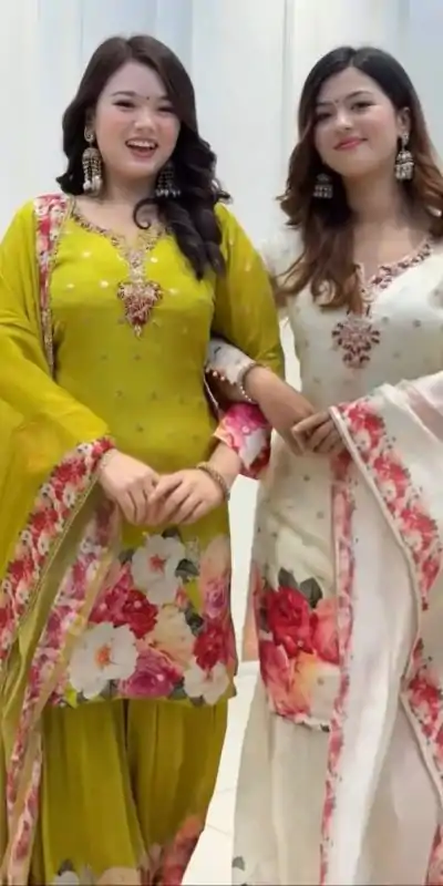 SRK 5301 Green Heavy Faux Georgette With 5mm Embroidery Sequence Work With Digital print Full Sleeve Salwar Suit Wedding, Party, 4-6 Working Days At 1999 | Jump Suits, Casual Suits, Creative suits, Designer Suits, Palazzo Suits, Party Wear Suits, Patiala Suits, Salwar suit, Straight Suits