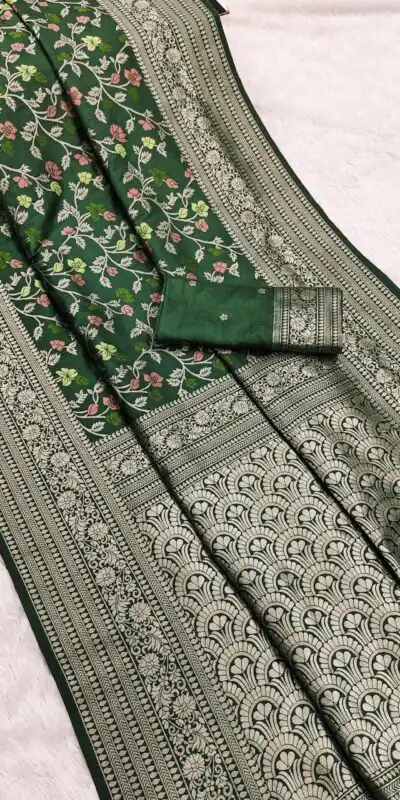 MB 96 Green Color Khaddi Pashmina with Zari Work & Lace Work Saree . Now at just ₹1999. Delivery 4-6 Working Days. Shop now. | Bollywood Sarees, Creative Sarees, Designer Sarees, Embroidered Sarees, Ethnic Saree, Modern Digital sarees, Party Wear Sarees, Sarees
