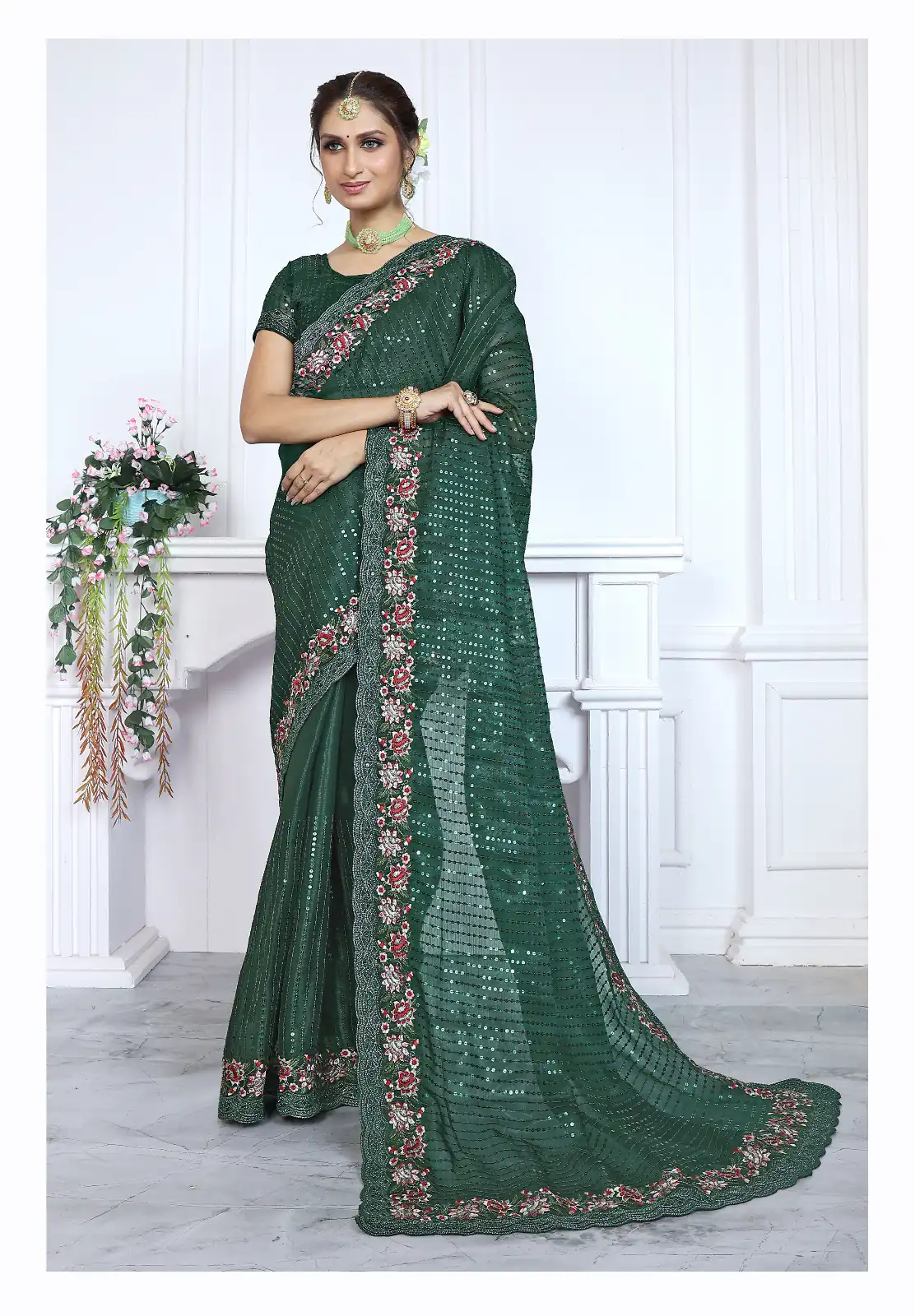 BT Sarangi Green Premium Jimmy cho Silk Saree with Embroidery Work & Zari Work. Exclusive Offer ₹2899. Delivery 4-6 Working Days. Shop now. | Bollywood Sarees, Creative Sarees, Designer Sarees, Embroidered Sarees, Ethnic Saree, Modern Digital sarees, Party Wear Sarees, Sarees