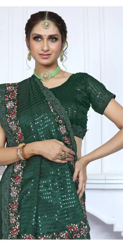 BT Sarangi Green Premium Jimmy cho Silk Saree with Embroidery Work & Zari Work. Exclusive Offer ₹2899. Delivery 4-6 Working Days. Shop now. | Bollywood Sarees, Creative Sarees, Designer Sarees, Embroidered Sarees, Ethnic Saree, Modern Digital sarees, Party Wear Sarees, Sarees