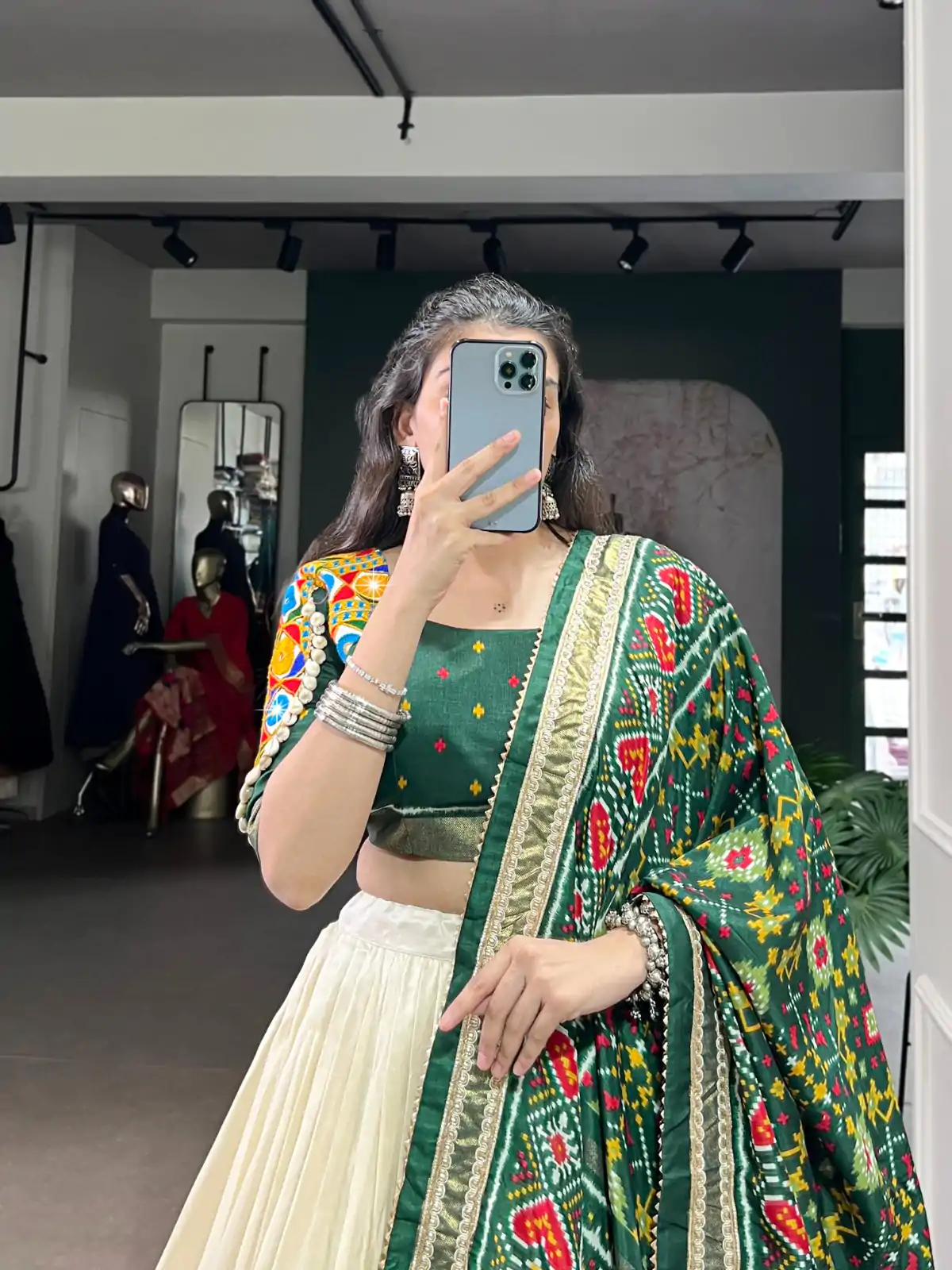LNB 1735 Green in Tasar Silk Mirror Work & Gamthi Work Lehenga Choli . Get it for ₹2999. Delivery 4-6 Working Days. Shop now. | Bollywood Lehenga, Creative Lehenga, Designer Lehenga, Embroidered Lehenga, Lehenga, Party Wear Lehenga