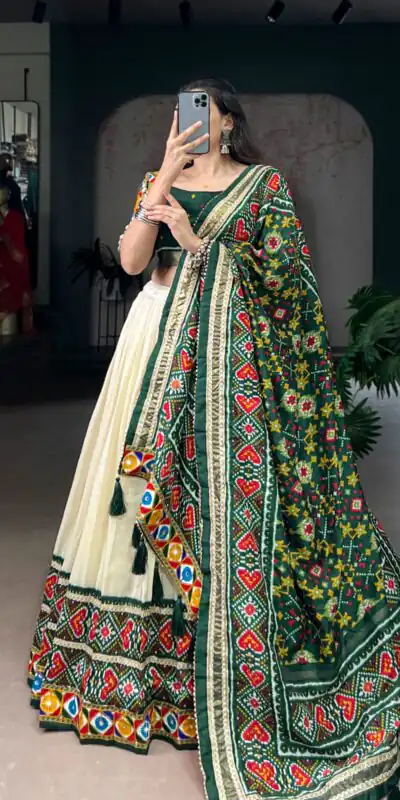 LNB 1735 Green in Tasar Silk Mirror Work & Gamthi Work Lehenga Choli . Get it for ₹2999. Delivery 4-6 Working Days. Shop now. | Bollywood Lehenga, Creative Lehenga, Designer Lehenga, Embroidered Lehenga, Lehenga, Party Wear Lehenga