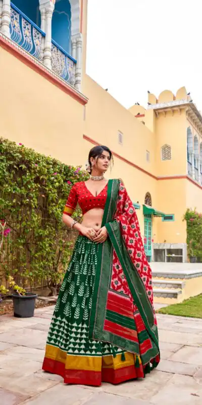 LNB 1200 Green Color Tushar Silk Print With Foil Work Lehenga Choli Wedding, Party, Festive, Events Etc. Delivery 4-6 Working Days Rs 3199 | Bollywood Lehenga, Creative Lehenga, Designer Lehenga, Embroidered Lehenga, Lehenga, Party Wear Lehenga