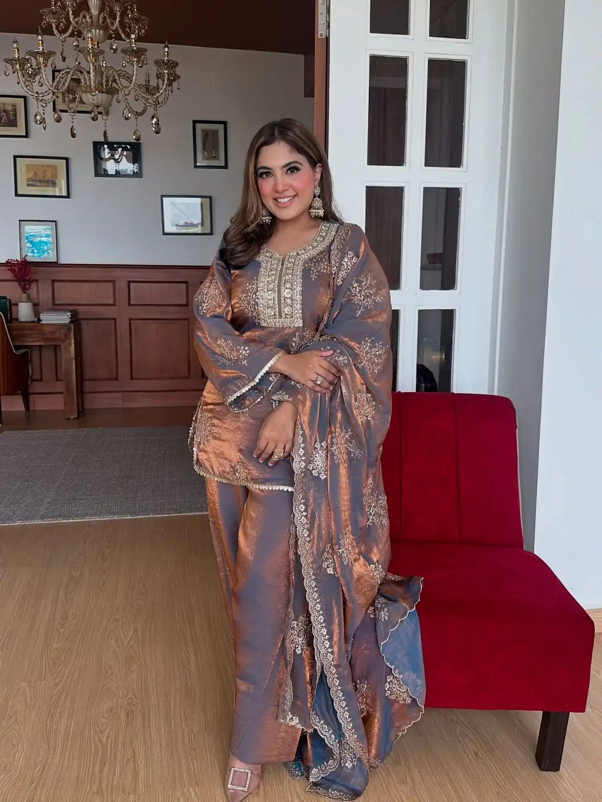 SSR 527 Grey Fendy Silk With Embroidery Work Salwar Suit in Embroidery Sequence Work. Exclusive Offer ₹2099. Delivery 4-6 Working Days | Designer Suits, Jump Suits, Casual Suits, Creative suits, Palazzo Suits, Party Wear Suits, Patiala Suits, Salwar suit, Straight Suits