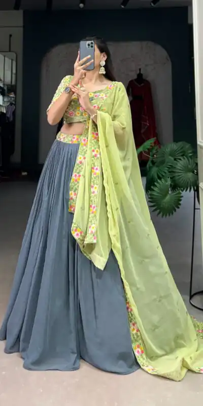 LNB 1402 Grey Georgette Sequins Work & Embroidery Work Lehenga Choli in . Introductory Price ₹2399. Delivery 4-6 Working Days. Shop now. | Bollywood Lehenga, Creative Lehenga, Designer Lehenga, Embroidered Lehenga, Lehenga, Party Wear Lehenga