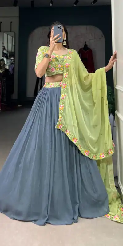 LNB 1402 Grey Georgette Sequins Work & Embroidery Work Lehenga Choli in . Introductory Price ₹2399. Delivery 4-6 Working Days. Shop now. | Bollywood Lehenga, Creative Lehenga, Designer Lehenga, Embroidered Lehenga, Lehenga, Party Wear Lehenga