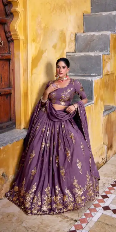 LNB 1451 Lavender Chocolate Crush with Embroidery Work & Sequins Work Lehenga Choli . Get it for ₹3499. Delivery 4-6 Working Days. Shop now. | Bollywood Lehenga, Creative Lehenga, Designer Lehenga, Embroidered Lehenga, Lehenga, Party Wear Lehenga