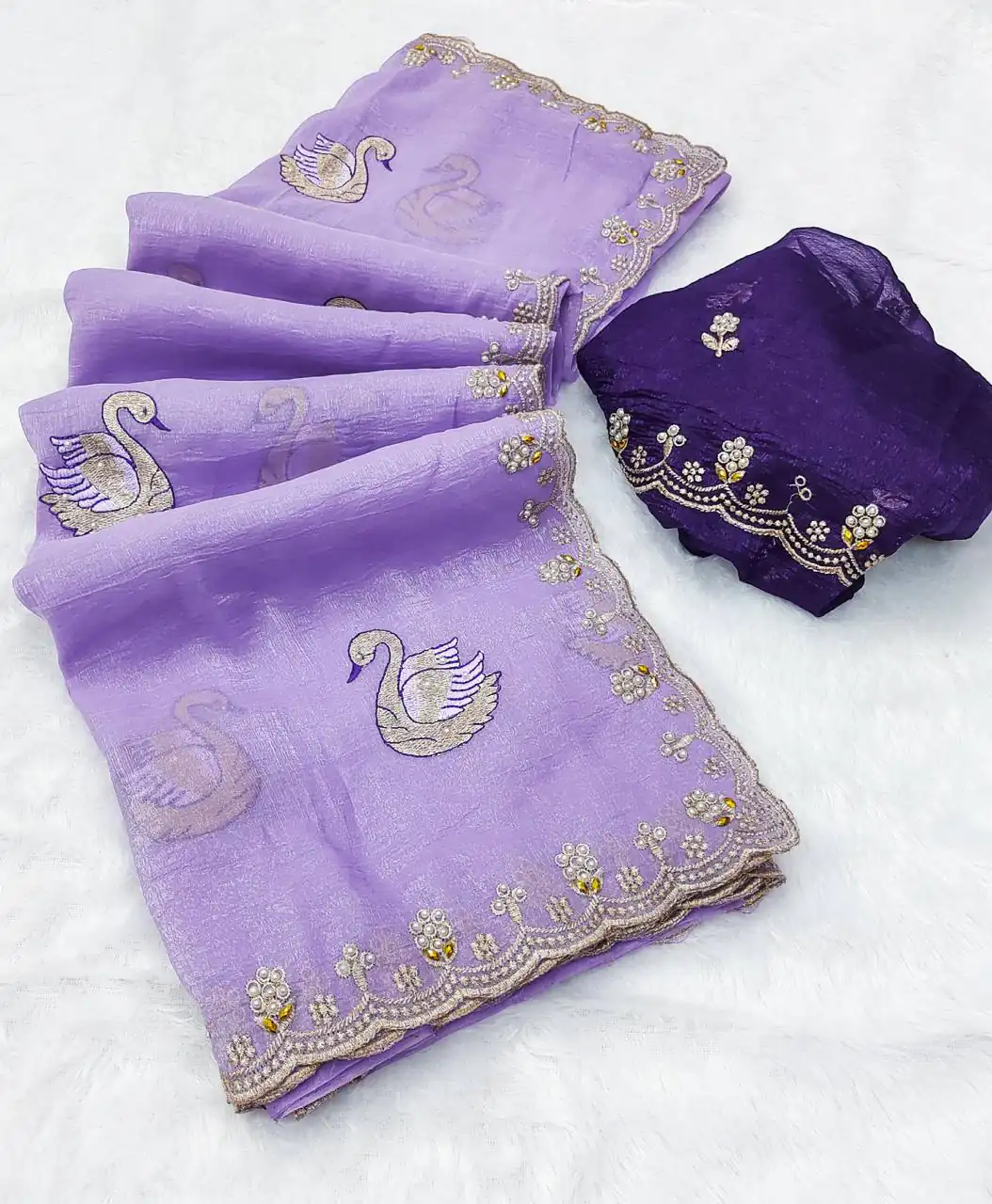 BT 1284 Lavender Crunchy Chiffon Saree Perfect for Wedding, Party, Ethnic Day, Ganesh Chaturthi, Sangeet . Best Price ₹1799. Delivery 4-6 Working Days | Bollywood Sarees, Creative Sarees, Designer Sarees, Embroidered Sarees, Ethnic Saree, Modern Digital sarees, Party Wear Sarees, Sarees