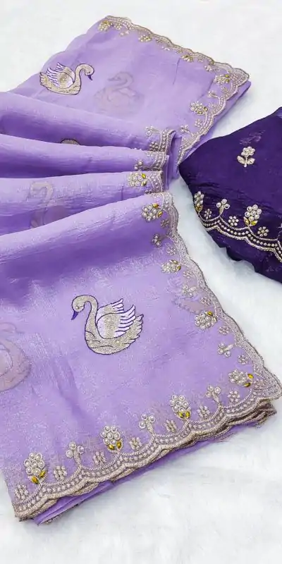 BT 1284 Lavender Crunchy Chiffon Saree Perfect for Wedding, Party, Ethnic Day, Ganesh Chaturthi, Sangeet . Best Price ₹1799. Delivery 4-6 Working Days | Bollywood Sarees, Creative Sarees, Designer Sarees, Embroidered Sarees, Ethnic Saree, Modern Digital sarees, Party Wear Sarees, Sarees