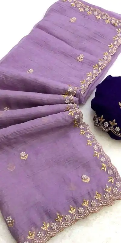 BT 1267 Lavender in Crunchy Chiffon Embroidery Work Saree . Wedding, Party, Festive, Events, Exclusive Offer ₹1749. Delivery 4-6 Working Days. Shop now. | Bollywood Sarees, Creative Sarees, Designer Sarees, Embroidered Sarees, Ethnic Saree, Modern Digital sarees, Party Wear Sarees, Sarees