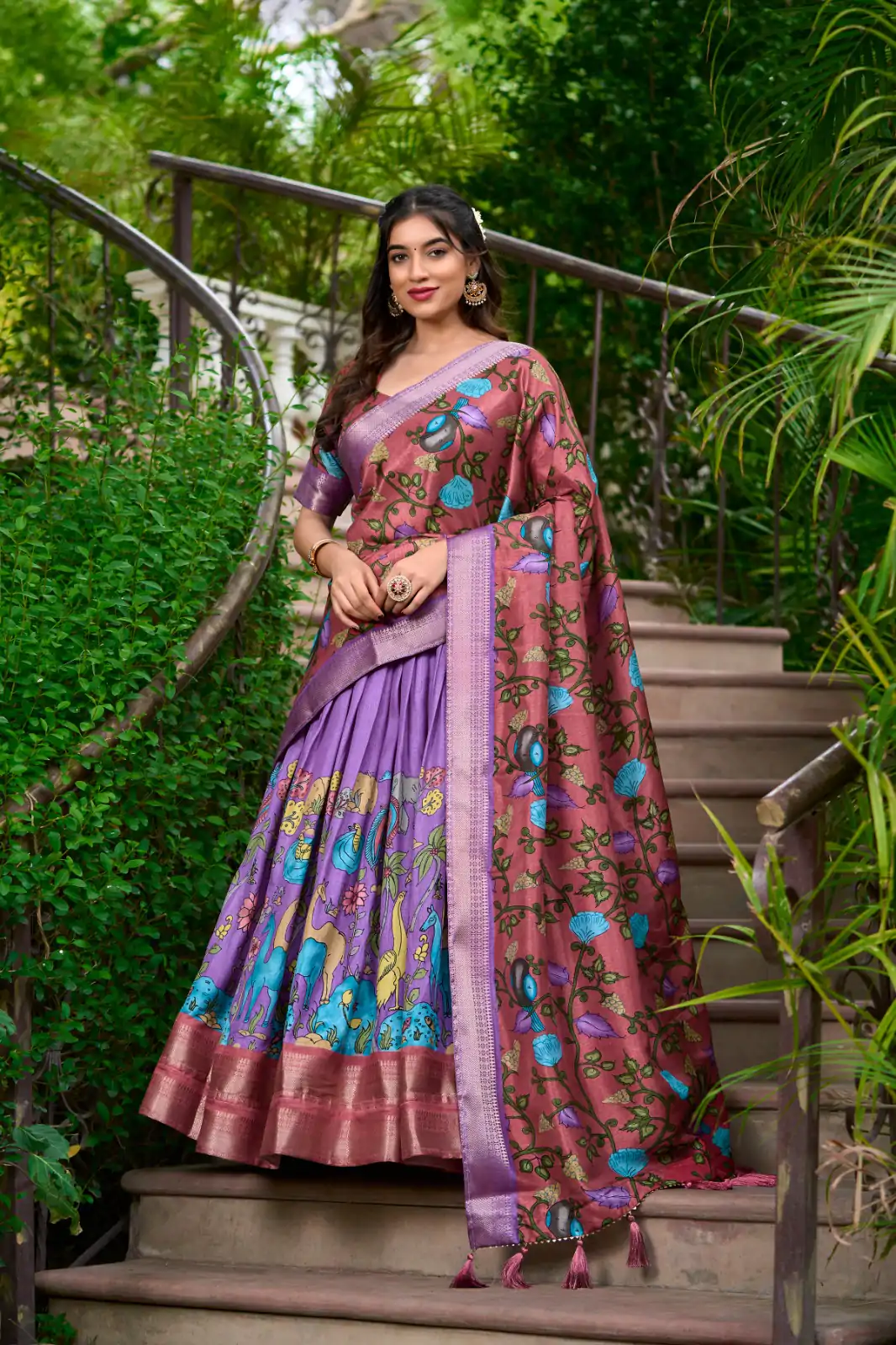 LNB 1222 Lavender Dola Silk With Kalamkari Print & Zari Work Lehenga Choli . Grab it for ₹1899. Delivery 4-6 Working Days. Shop now. | Embroidered Lehenga, Bollywood Lehenga, Creative Lehenga, Designer Lehenga, Lehenga, Party Wear Lehenga