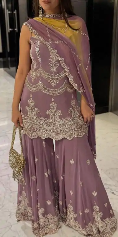 SR 1684 Lavender Faux Georgette with Embroidery Work & Digital Print Salwar Suit . Get it for ₹2149. Delivery 4-6 Working Days. Shop now. | Designer Suits, Jump Suits, Casual Suits, Creative suits, Palazzo Suits, Party Wear Suits, Patiala Suits, Salwar suit, Straight Suits