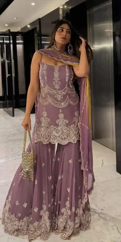 SR 1684 Lavender Faux Georgette with Embroidery Work & Digital Print Salwar Suit . Get it for ₹2149. Delivery 4-6 Working Days. Shop now. | Designer Suits, Jump Suits, Casual Suits, Creative suits, Palazzo Suits, Party Wear Suits, Patiala Suits, Salwar suit, Straight Suits