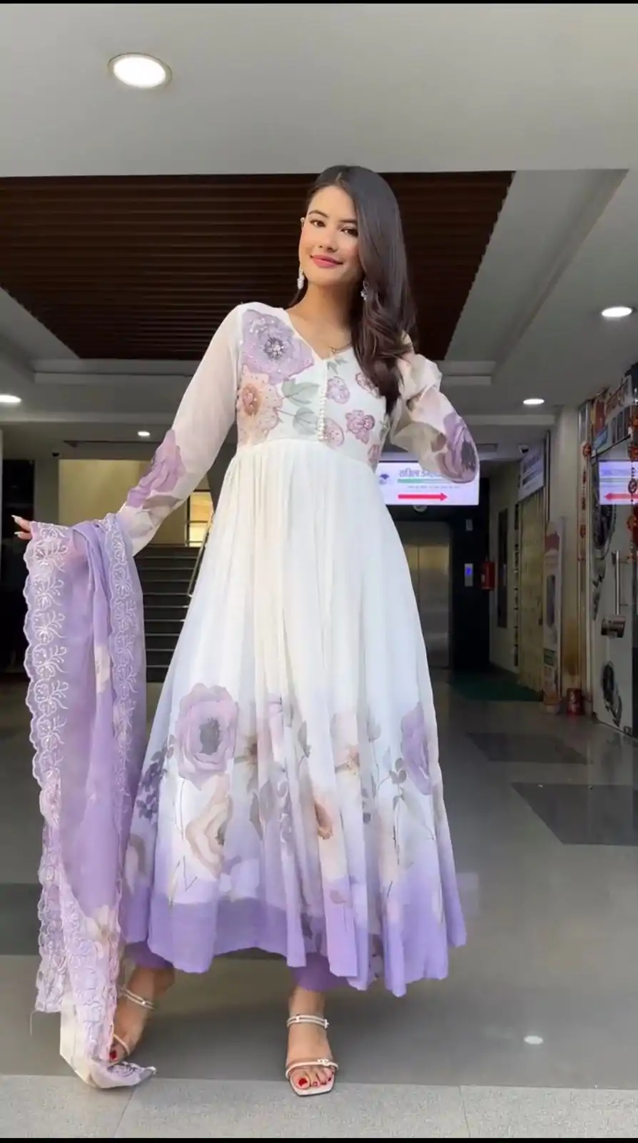 SR 1686 Lavender Faux Georgette With Embroidery Sequence Work With Fully Flair Gown Perfect for Wedding, Party, 4-6 Working Days At 2049 Only | Bollywood Gowns, Creative Gowns, Designer Gowns, Embroidered Gowns, Gowns, Party Wear Gowns