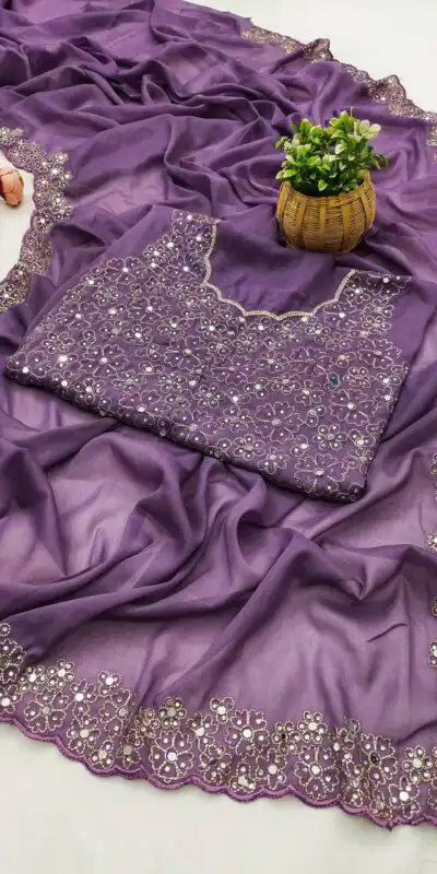 BT 12 Lavender Soft Star Georgette Silk with Embroidery Work & Mirror Work Saree . Exclusive Offer ₹1999. Delivery 4-6 Working Days. Shop now. | Bollywood Sarees, Creative Sarees, Designer Sarees, Embroidered Sarees, Ethnic Saree, Modern Digital sarees, Party Wear Sarees, Sarees