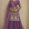 Lavender Twill Net With Embroidery Work Salwar Suit